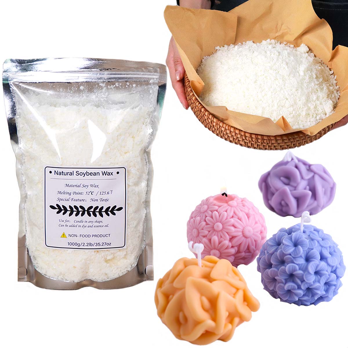 Candle Making Kits - 100/250/500/1000 جرام شمع الصويا الطبيعي تقشر
