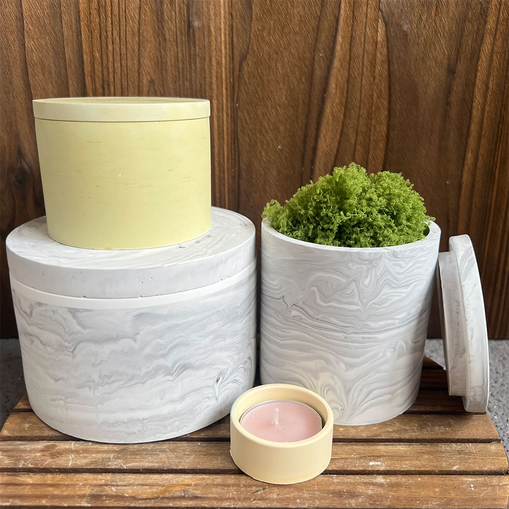 Candle Making Vessels - علبة شمعة اسمنتية مستديرة صندوق تخزين
